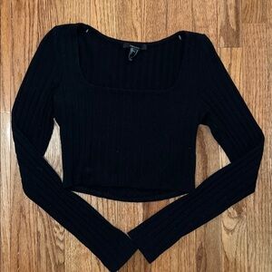 Forever 21 Black Long Sleeve Square Neck Crop Top Women’s Size Medium